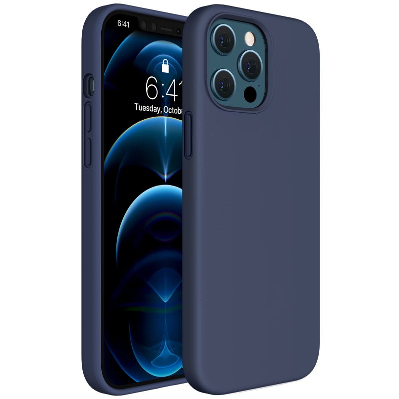 Miracase Compatible with iPhone 12 Pro Max Case, [Soft Anti-Scratch Microfiber Lining], Liquid Silicone Case Gel Rubber Shockproof Drop Protection Phone Case for 12 Pro Max, Navy Blue - Image 1